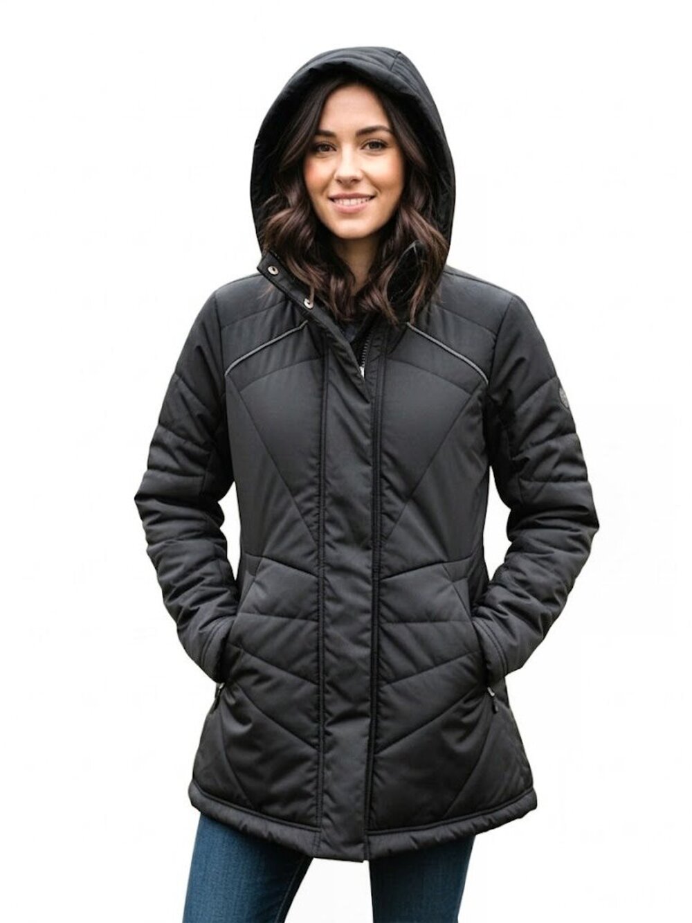Zella Beyond Hooded Puffer Jacket, Black Women's Size Medium
